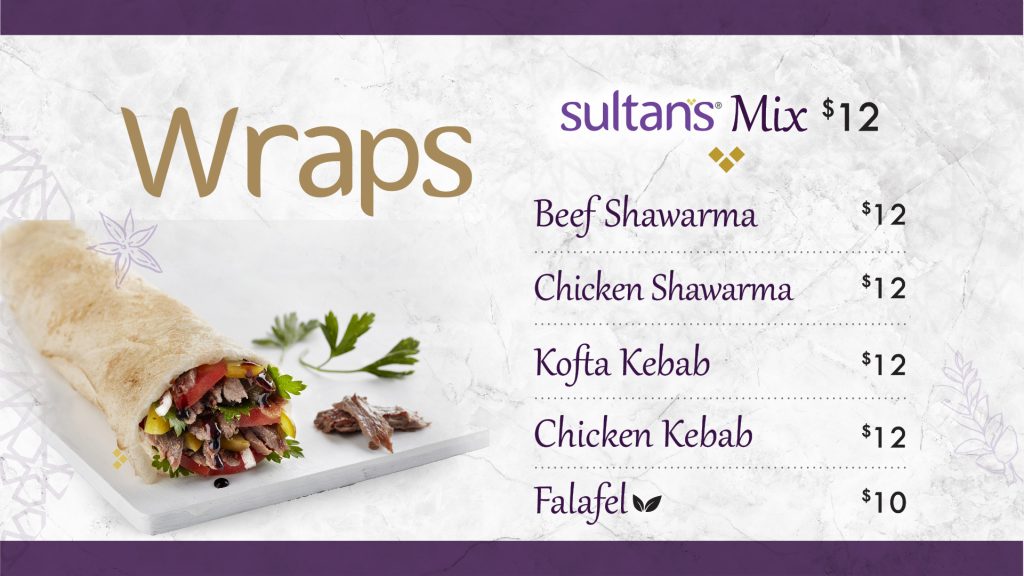 Sultan's Wrap Menu. Sultans Grill at 44 Victoria.