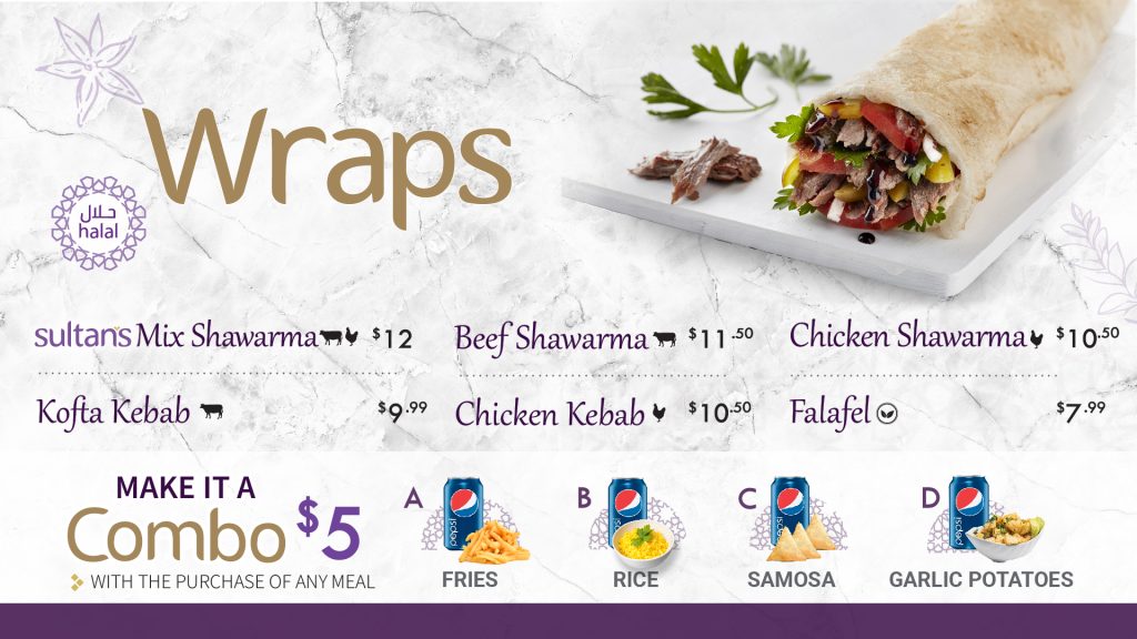 Sultan's Wrap Menu Screen. Make it a combo options. Sultan's St Catharines