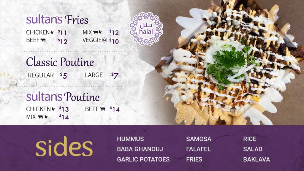 Sultans Fries and Poutine Menu. Sultan's St Catharines